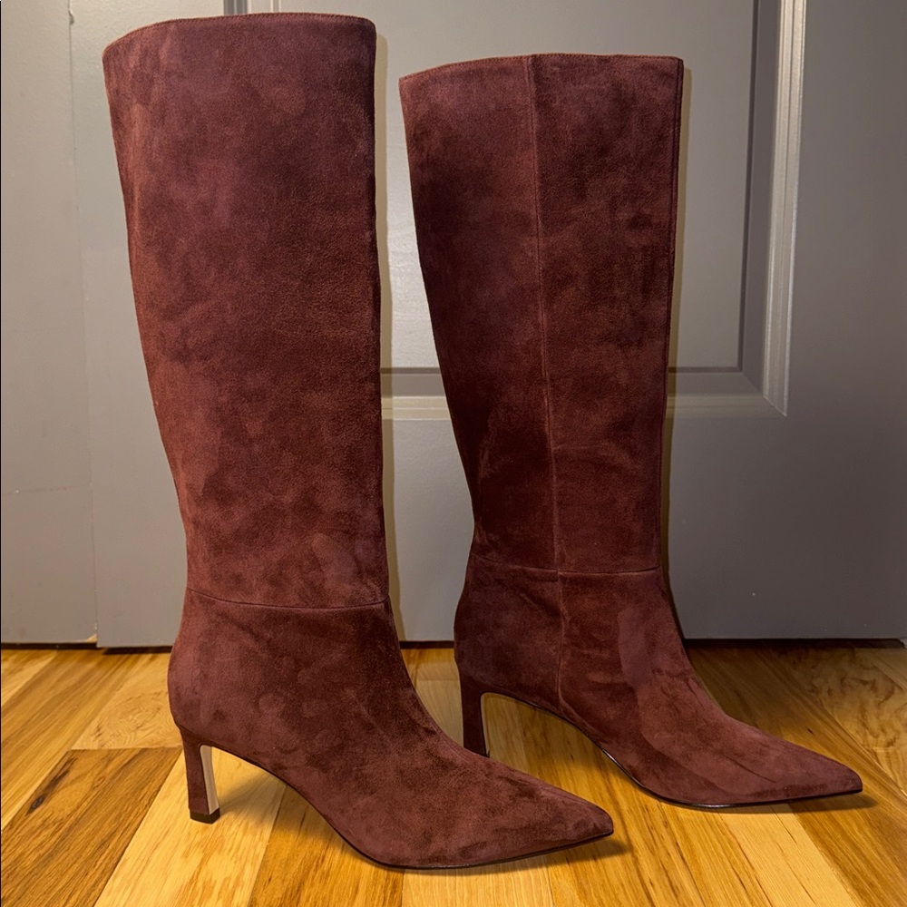 Nine West Knee High Boots Burgundy Suede Pointed Toe Heel Boots